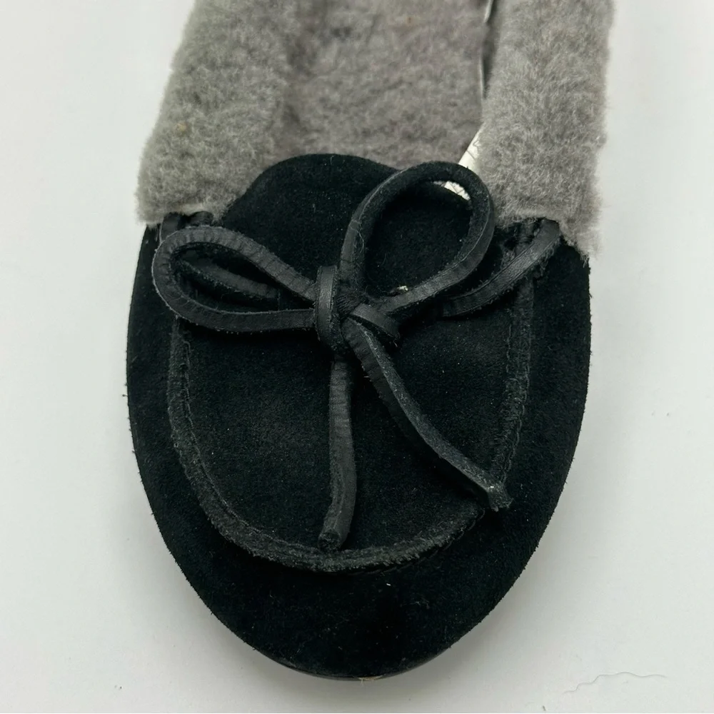UGG Women Gray Black Shearling Lined Flat Slippers Solana Loafer 1020041 US 7